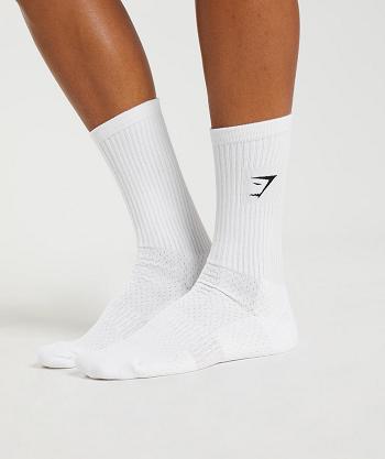 Dámské Ponožky Gymshark Premium Sharkhead Crew Single Bílé | CZ 4152DFM